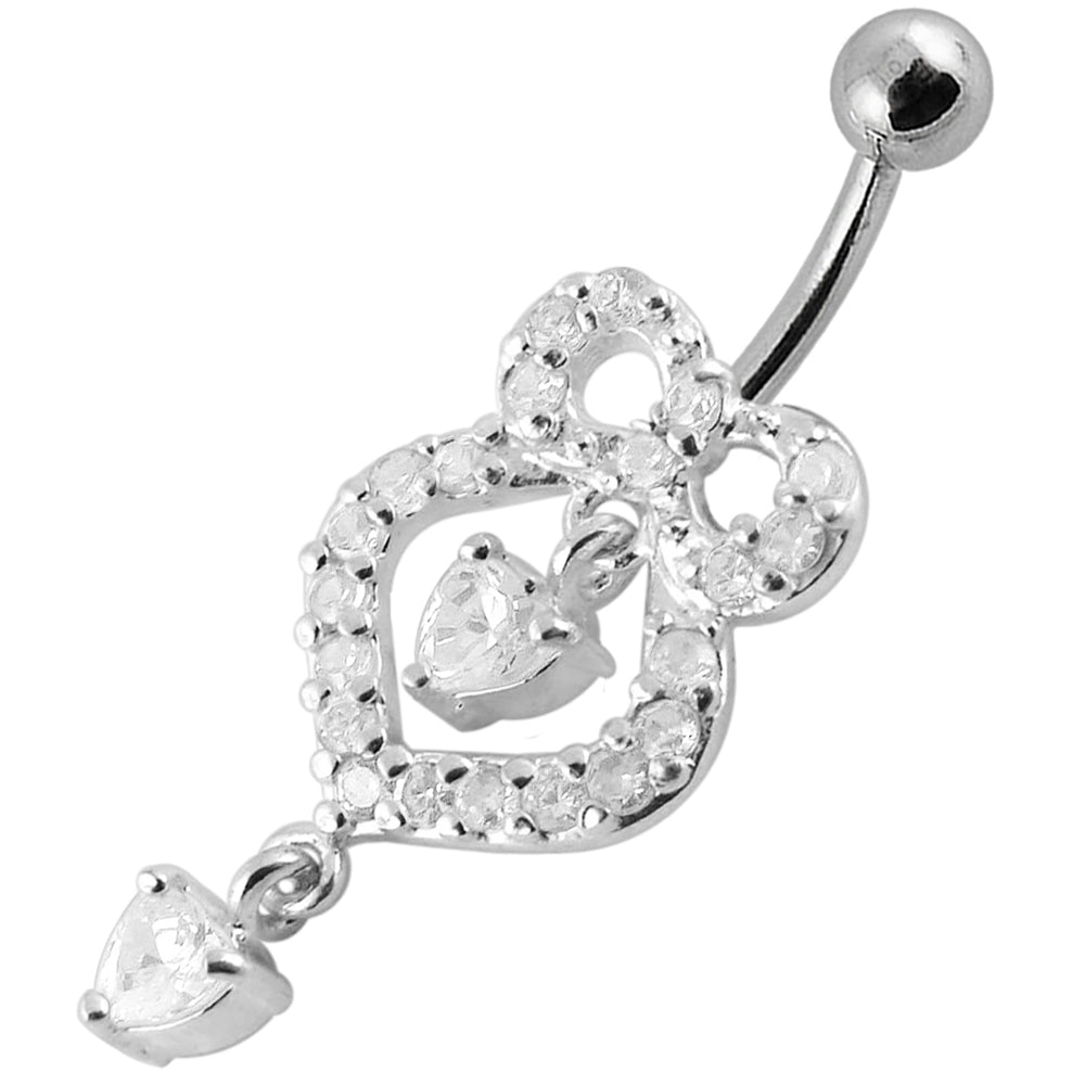 Fancy Pink Stone Pear shape Jeweled Dangling Navel Body Jewelry Ring