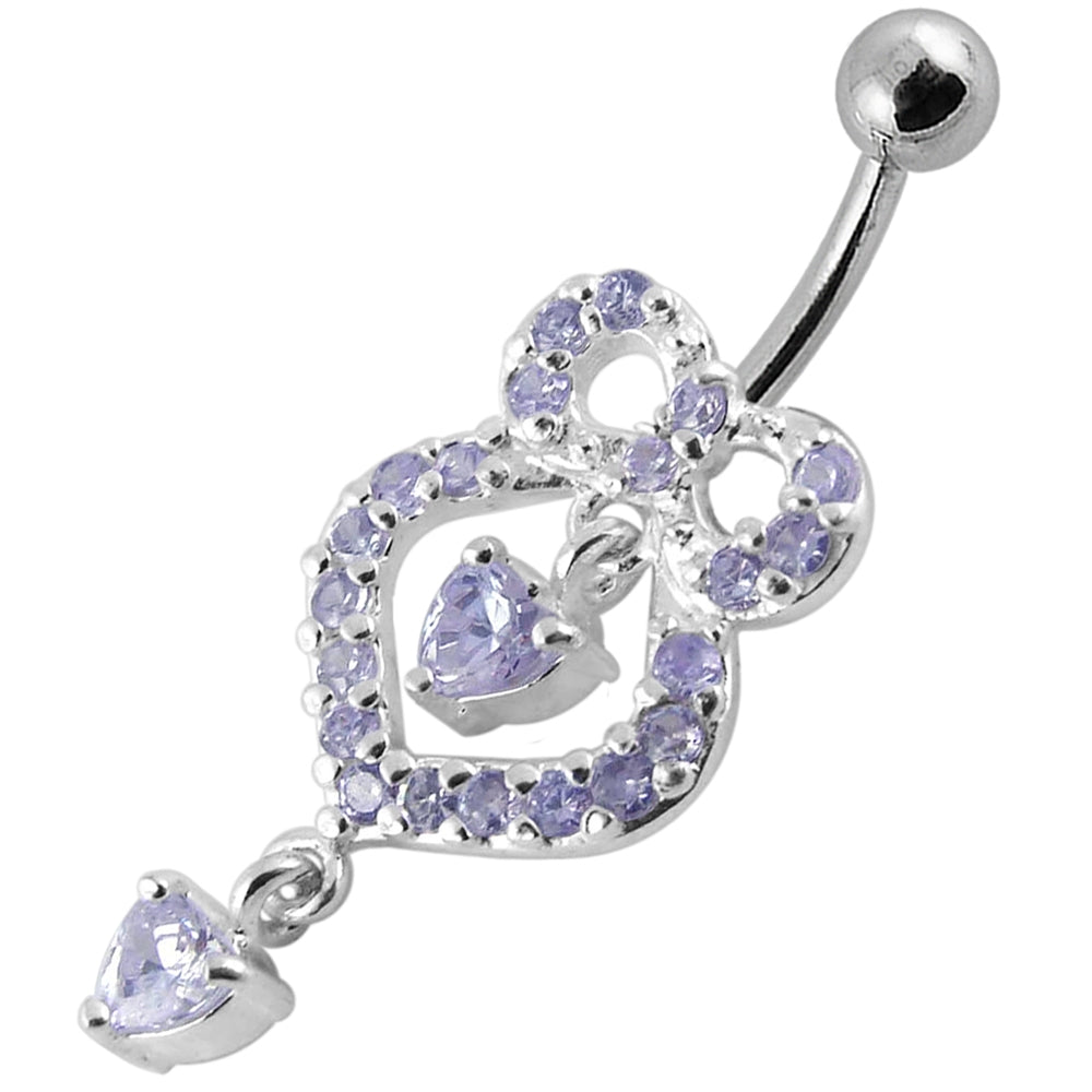 Fancy Pink Stone Pear shape Jeweled Dangling Navel Body Jewelry Ring