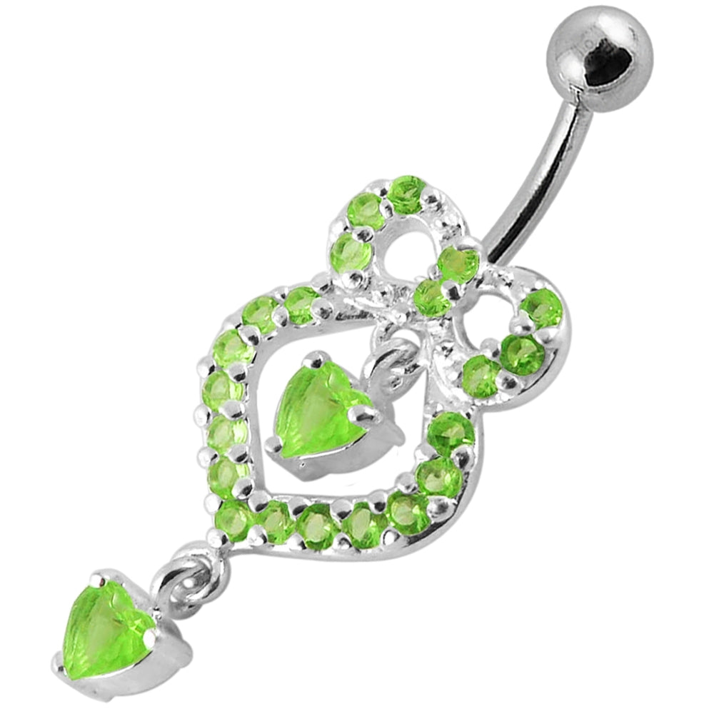 Fancy Pink Stone Pear shape Jeweled Dangling Navel Body Jewelry Ring