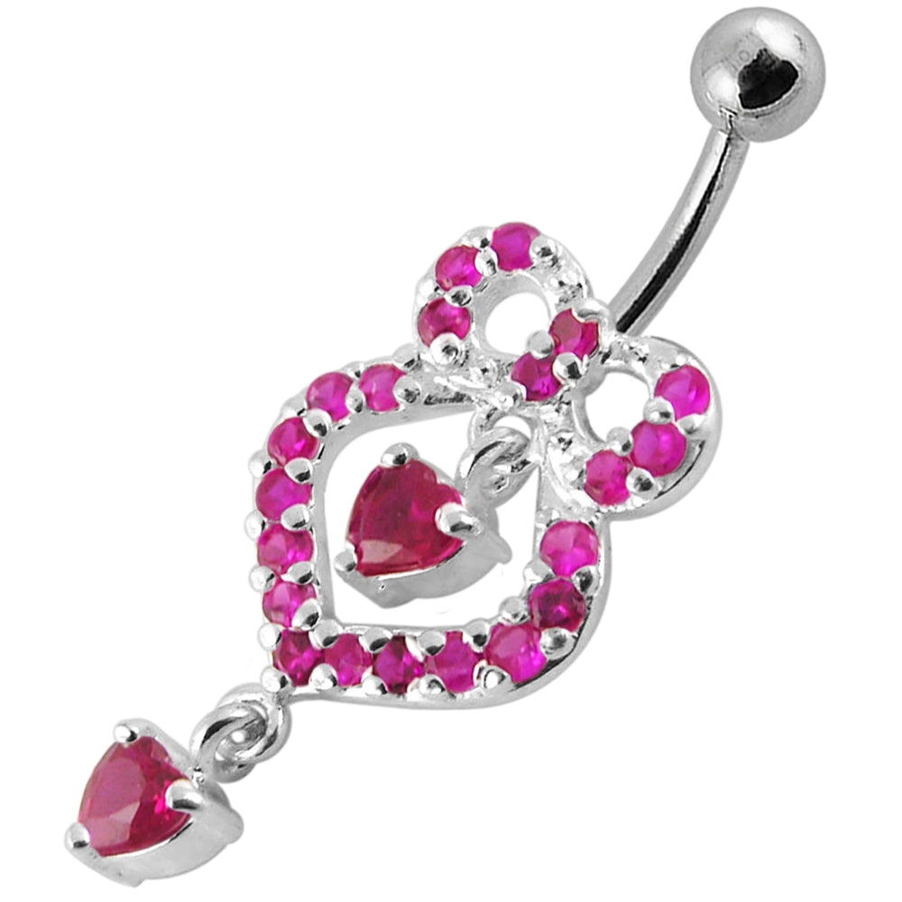 Fancy Pink Stone Pear shape Jeweled Dangling Navel Body Jewelry Ring