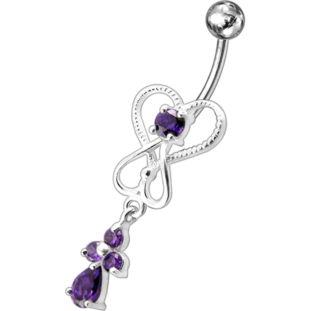 Pink Jeweled Silver Dangling Banana Bar Navel Ring PBM1656