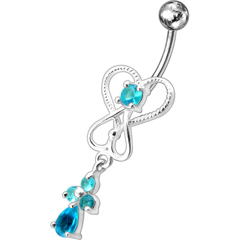 Pink Jeweled Silver Dangling Banana Bar Navel Ring PBM1656