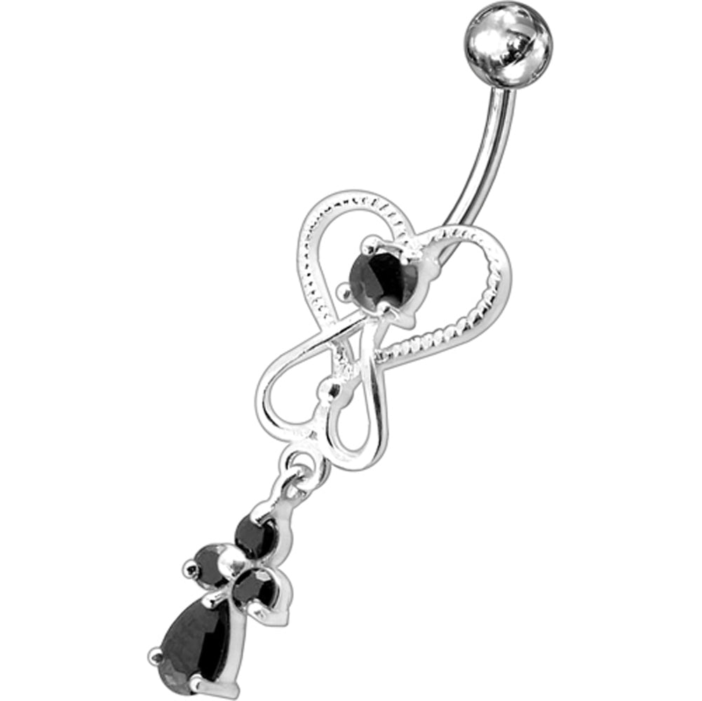 Pink Jeweled Silver Dangling Banana Bar Navel Ring PBM1656