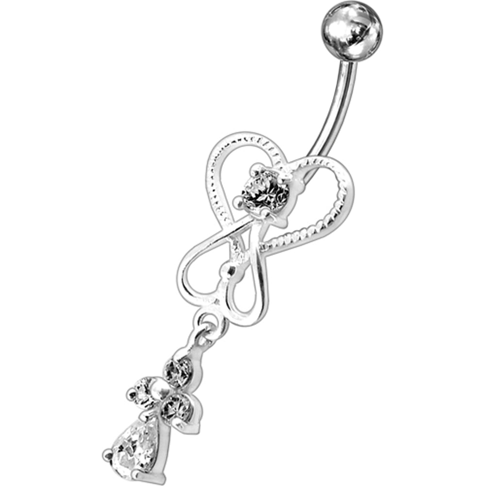 Pink Jeweled Silver Dangling Banana Bar Navel Ring PBM1656