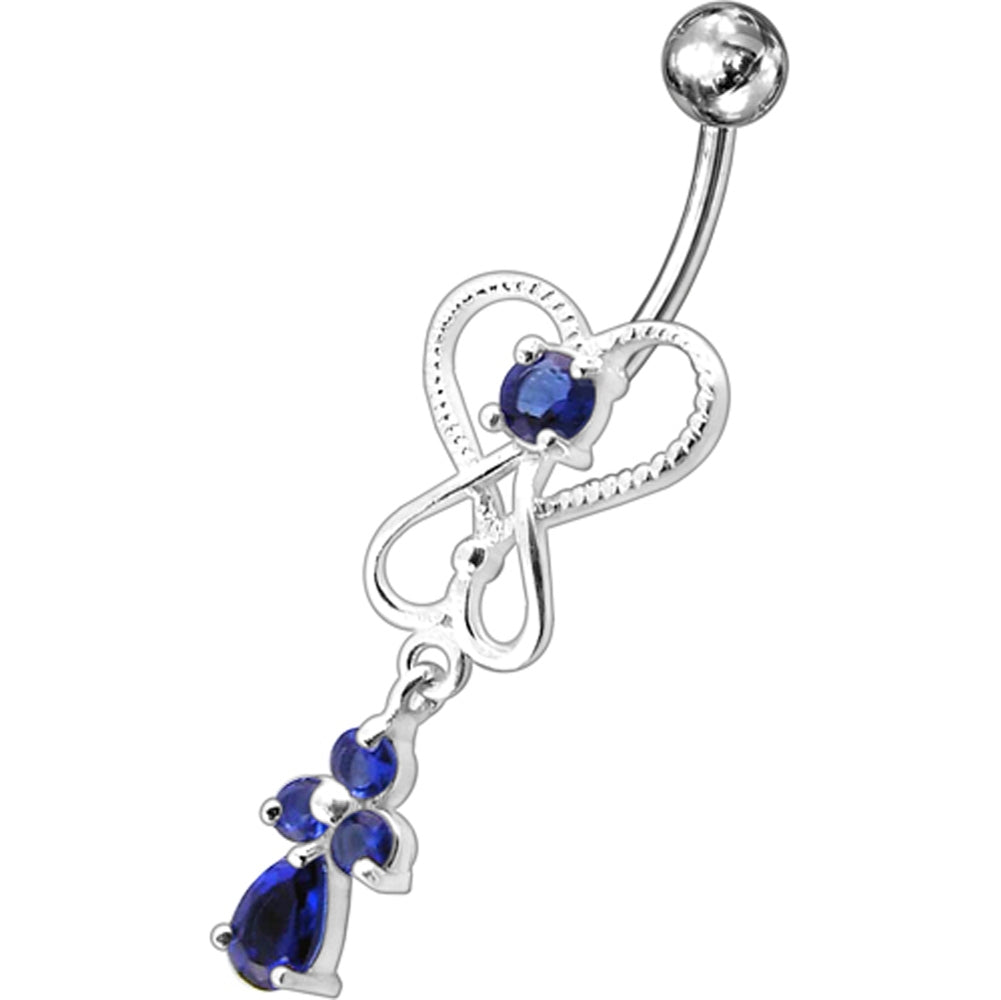 Pink Jeweled Silver Dangling Banana Bar Navel Ring PBM1656