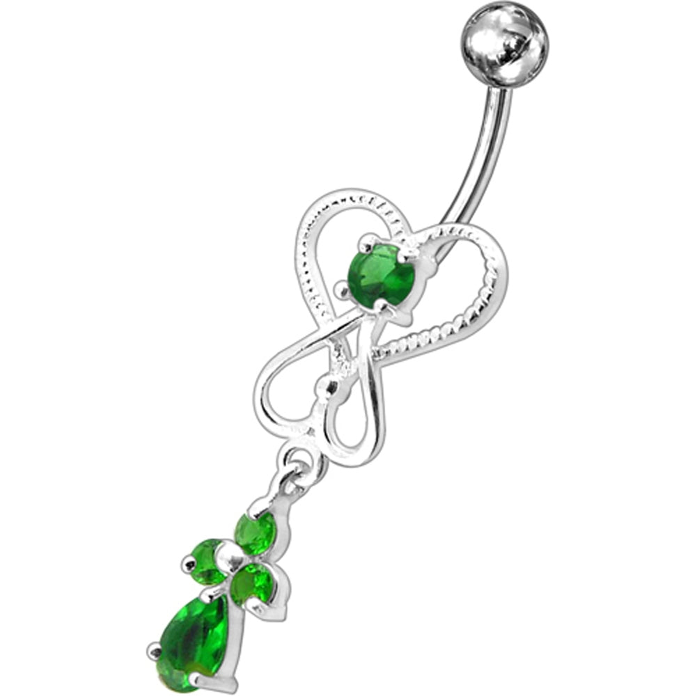 Pink Jeweled Silver Dangling Banana Bar Navel Ring PBM1656