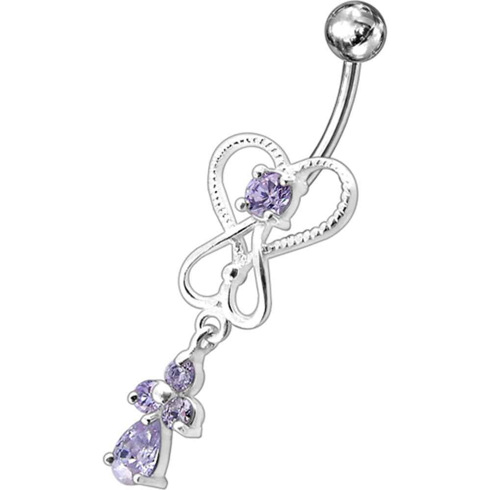 Pink Jeweled Silver Dangling Banana Bar Navel Ring PBM1656