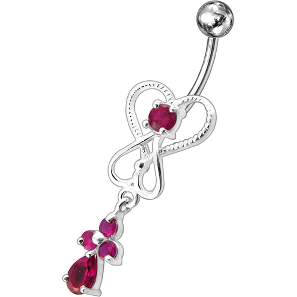 Pink Jeweled Silver Dangling Banana Bar Navel Ring PBM1656