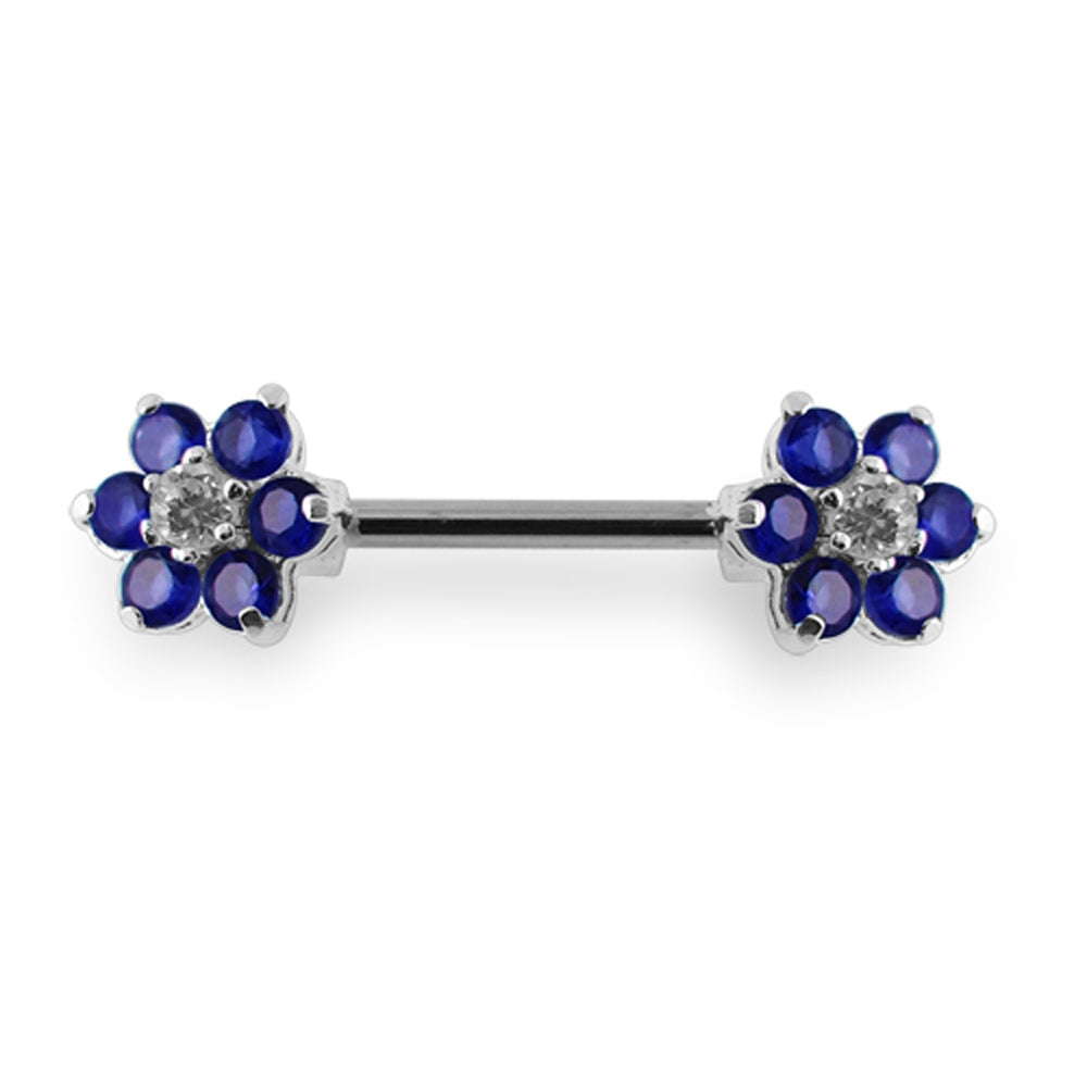 Jeweled Flower Silver Nipple Bar
