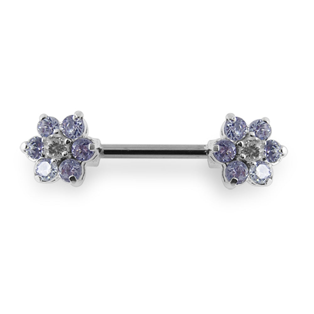 Jeweled Flower Silver Nipple Bar