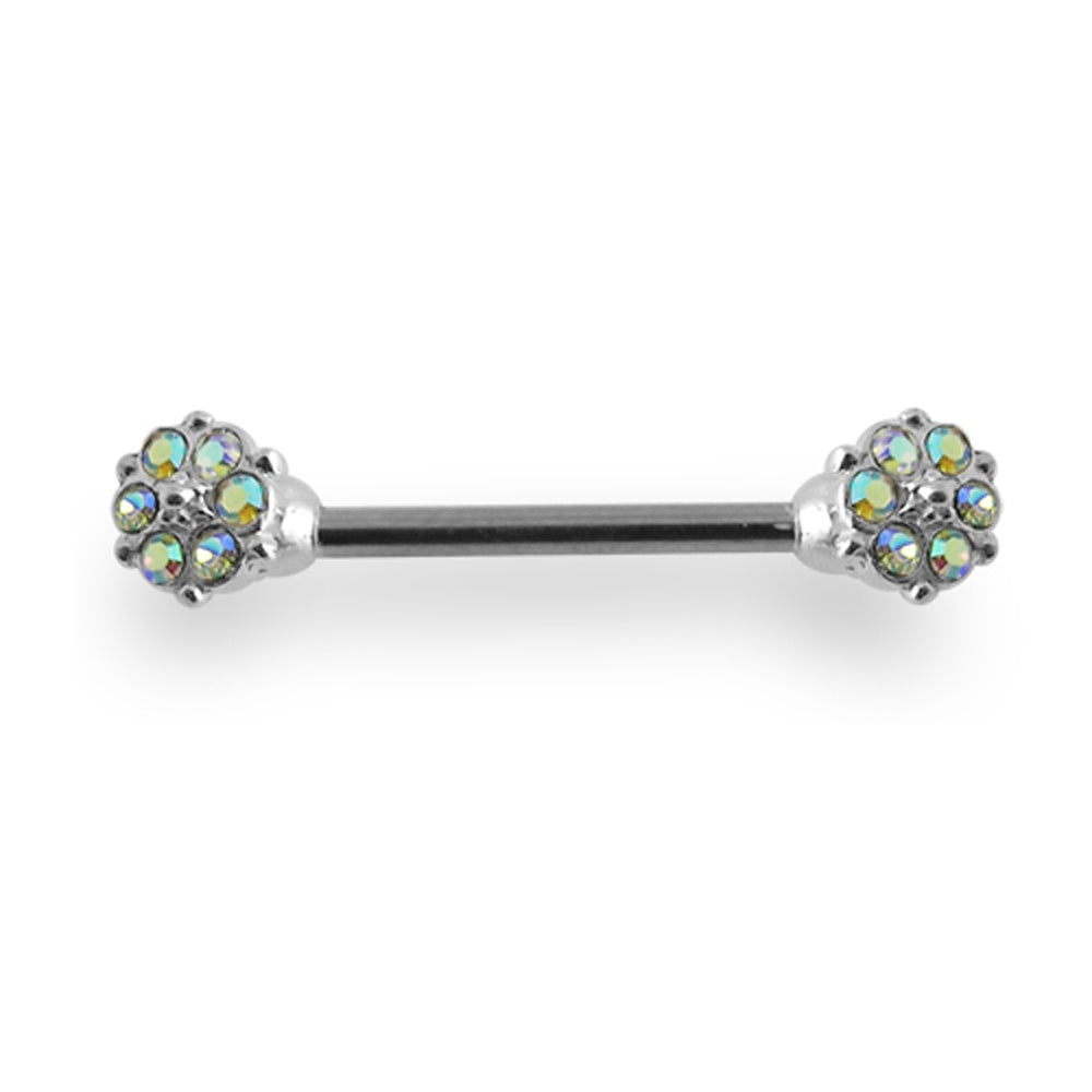 Jeweled Flower Silver Nipple Bar Ring