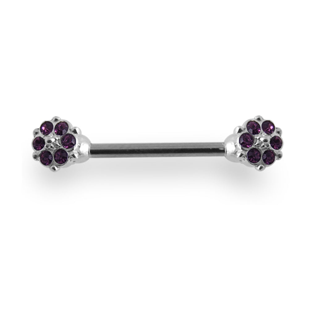 Jeweled Flower Silver Nipple Bar Ring