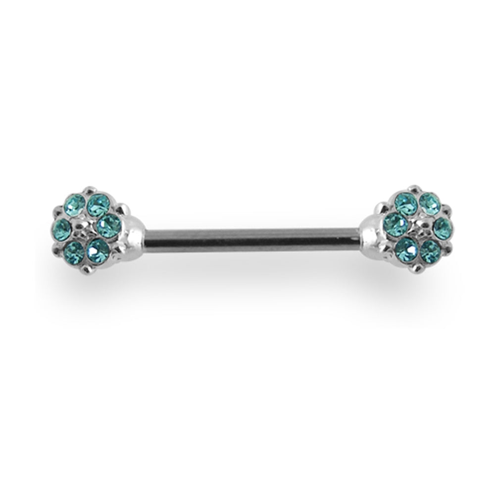 Jeweled Flower Silver Nipple Bar Ring