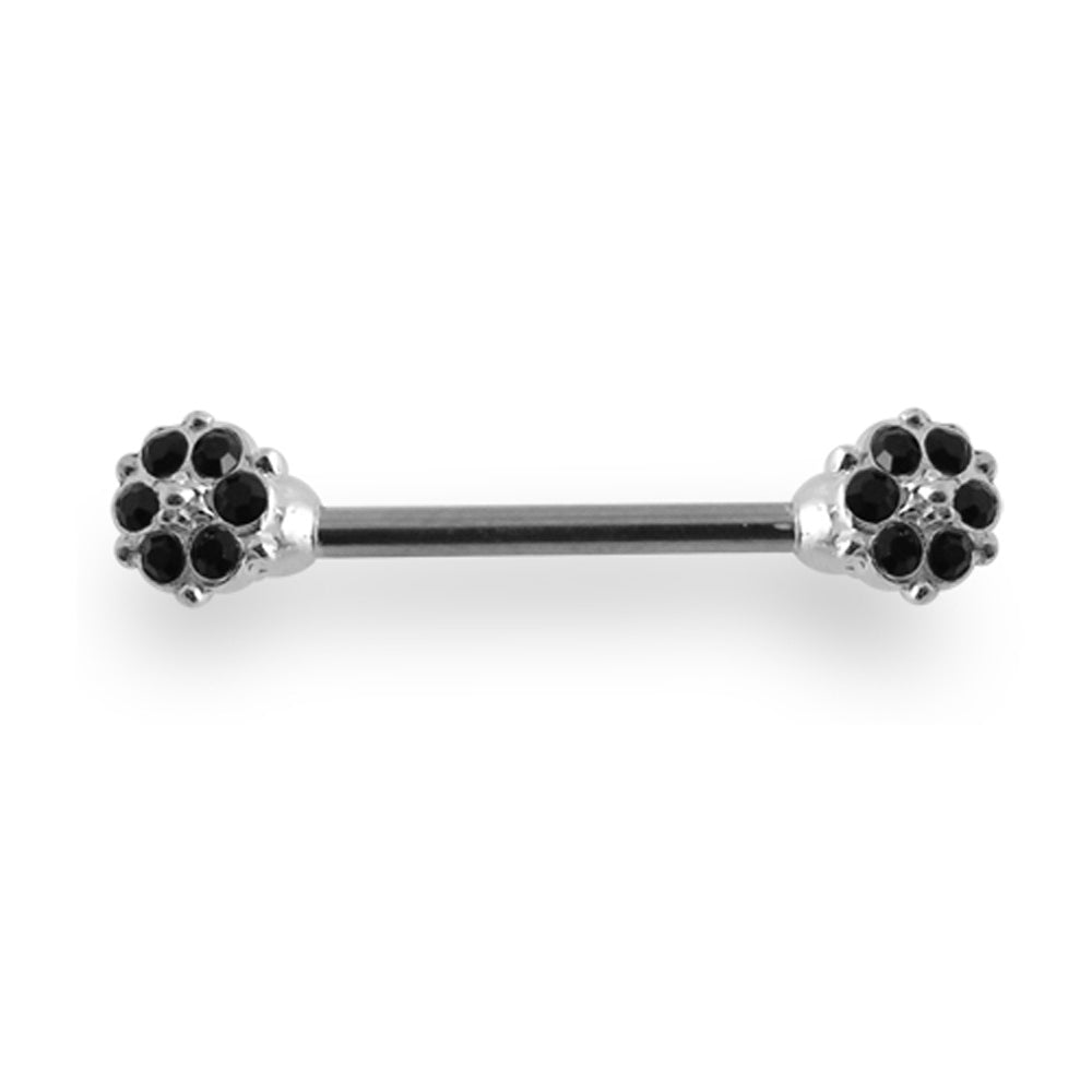 Jeweled Flower Silver Nipple Bar Ring