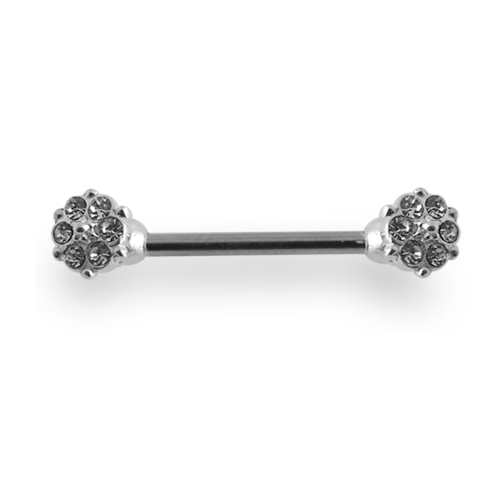 Jeweled Flower Silver Nipple Bar Ring