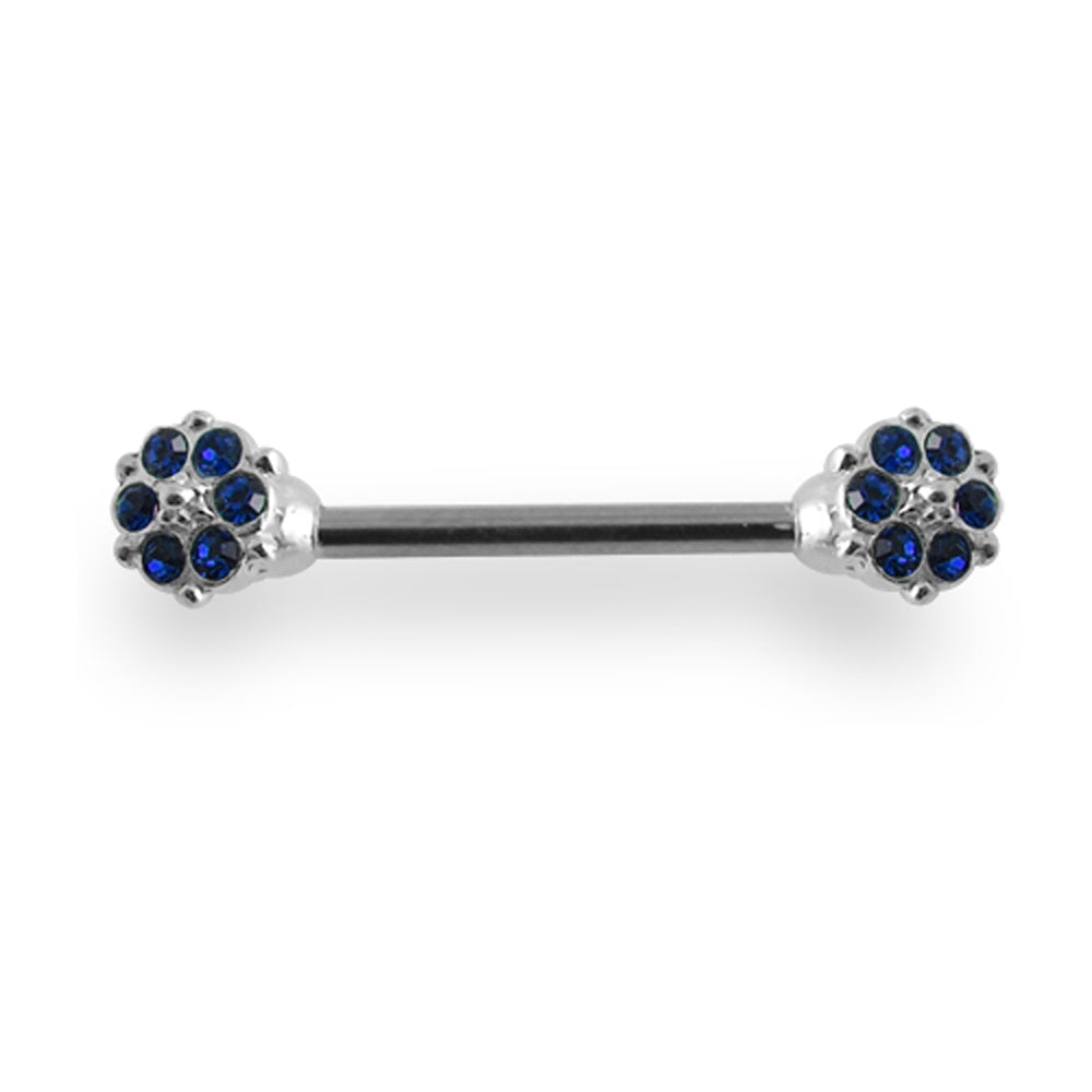 Jeweled Flower Silver Nipple Bar Ring