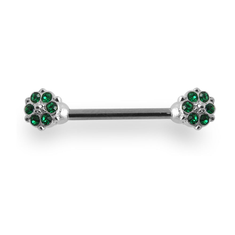Jeweled Flower Silver Nipple Bar Ring