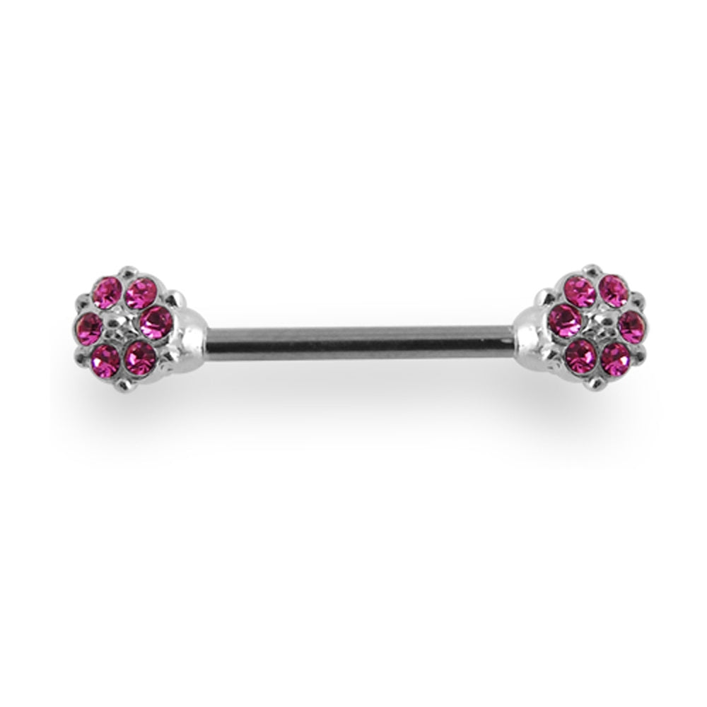 Jeweled Flower Silver Nipple Bar Ring