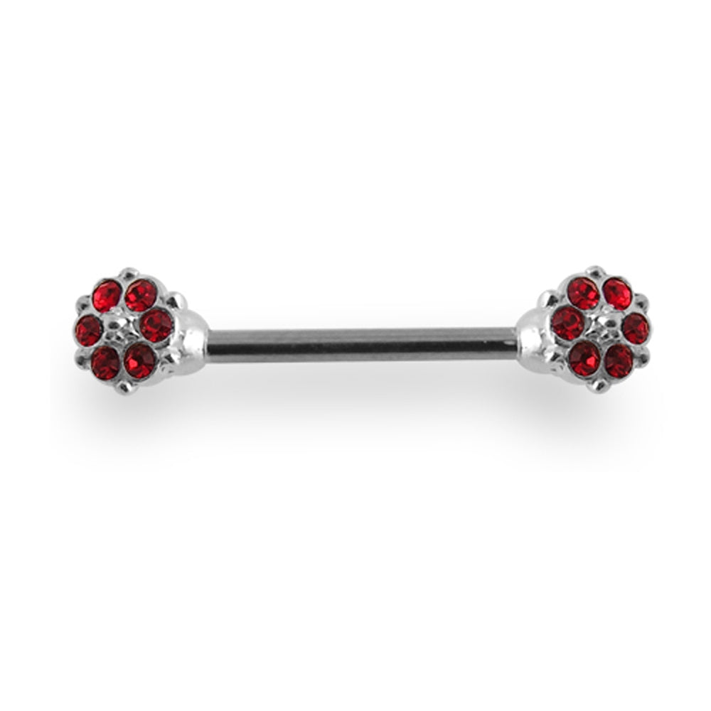 Jeweled Flower Silver Nipple Bar Ring