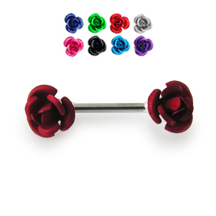 Jeweled Metal Rose Silver Nipple Bar