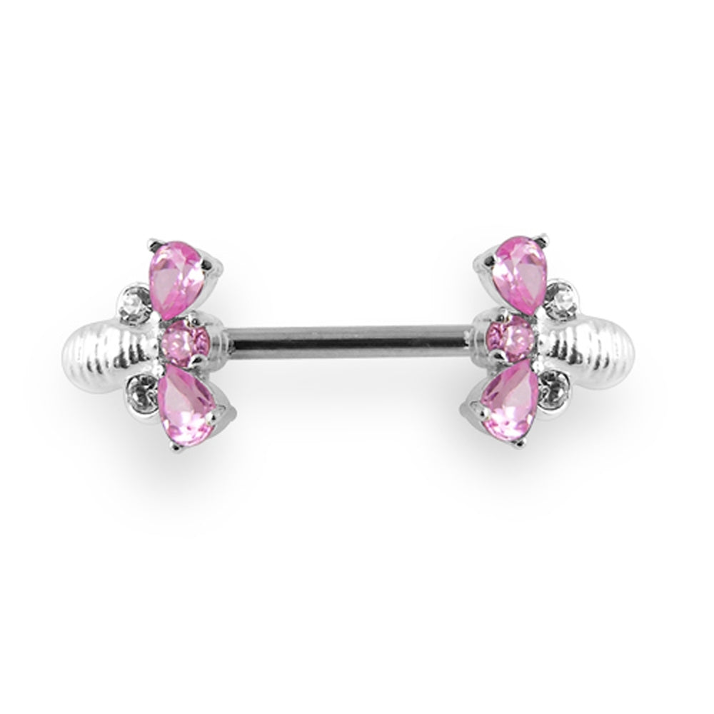 Jeweled Bee Silver Nipple Bar