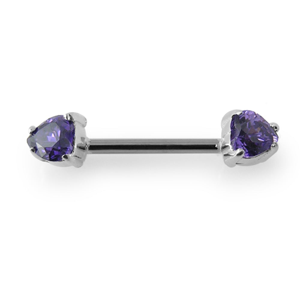 Jeweled Heart Silver Nipple Bar