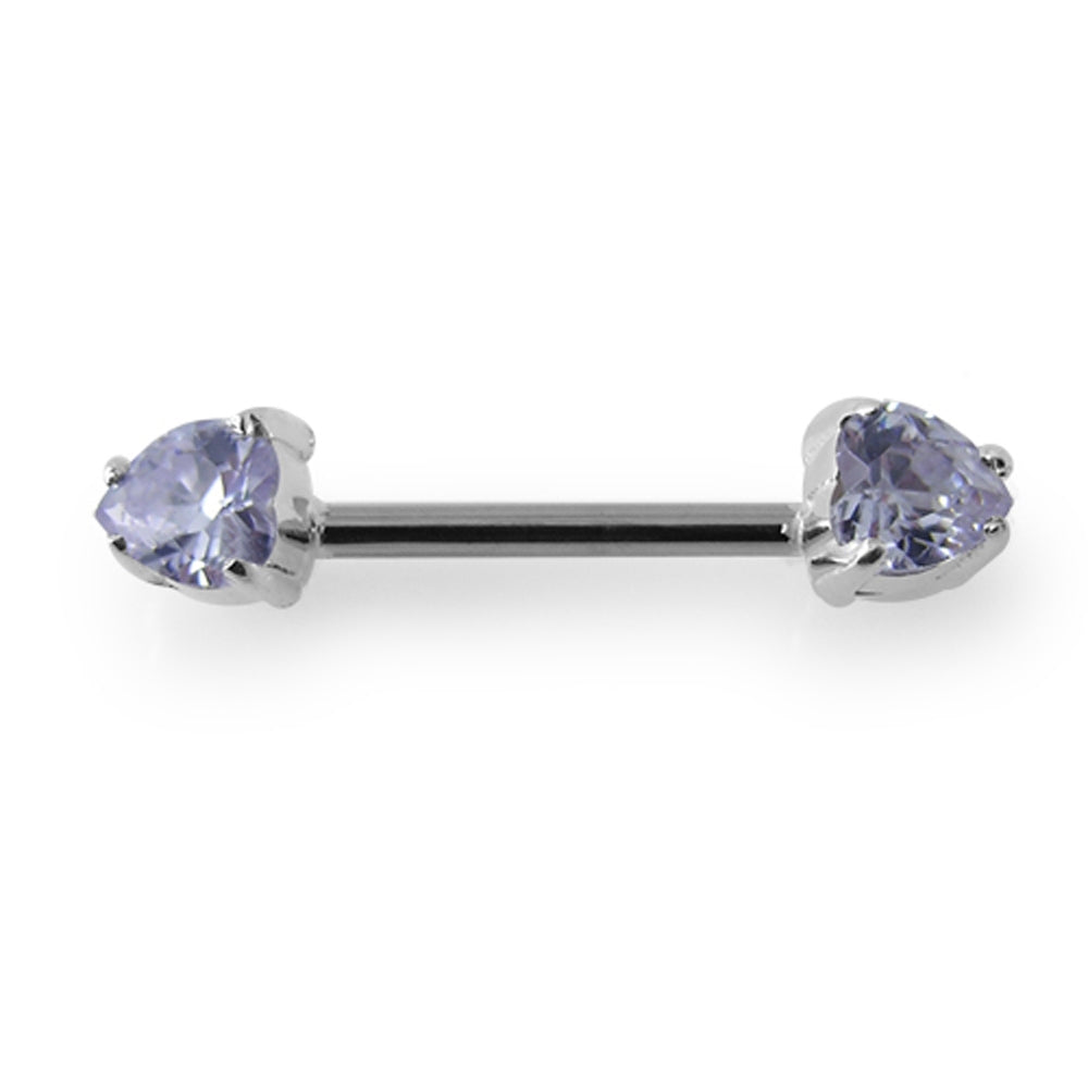 Jeweled Heart Silver Nipple Bar