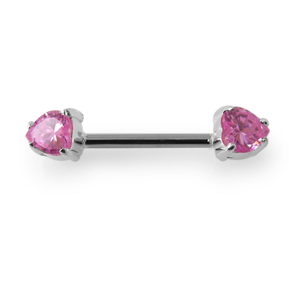 Jeweled Heart Silver Nipple Bar