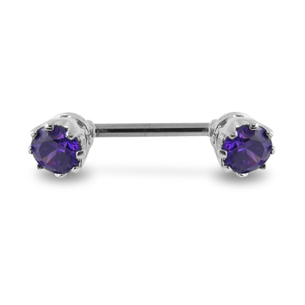 Prong Set Fancy Gem Silver Nipple Bar