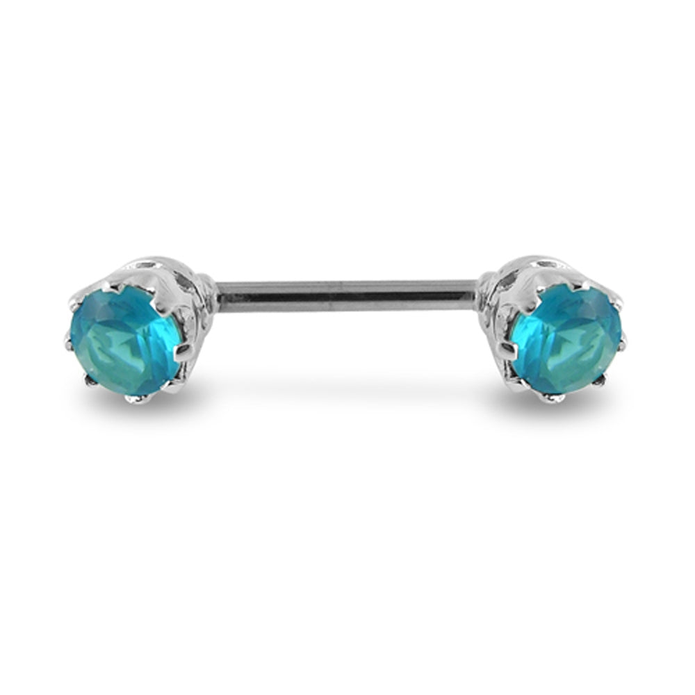 Prong Set Fancy Gem Silver Nipple Bar