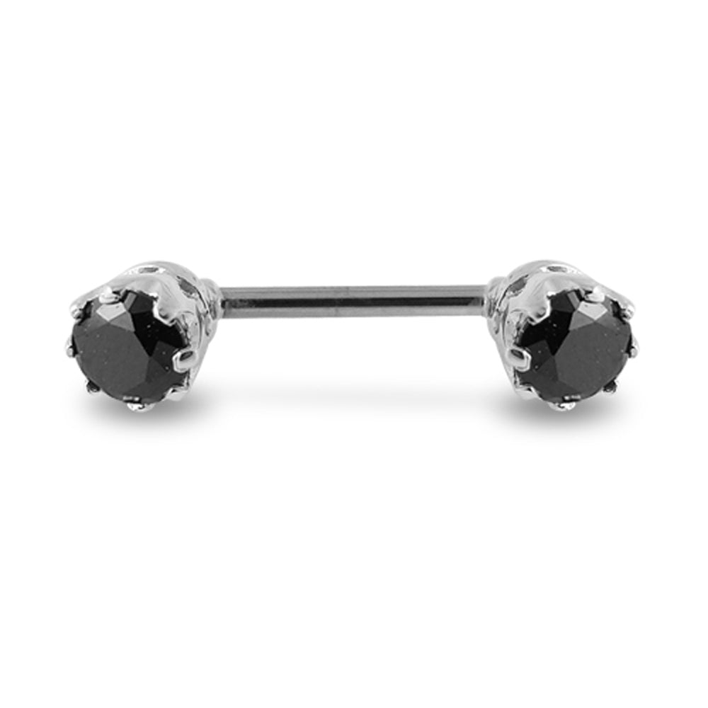Prong Set Fancy Gem Silver Nipple Bar