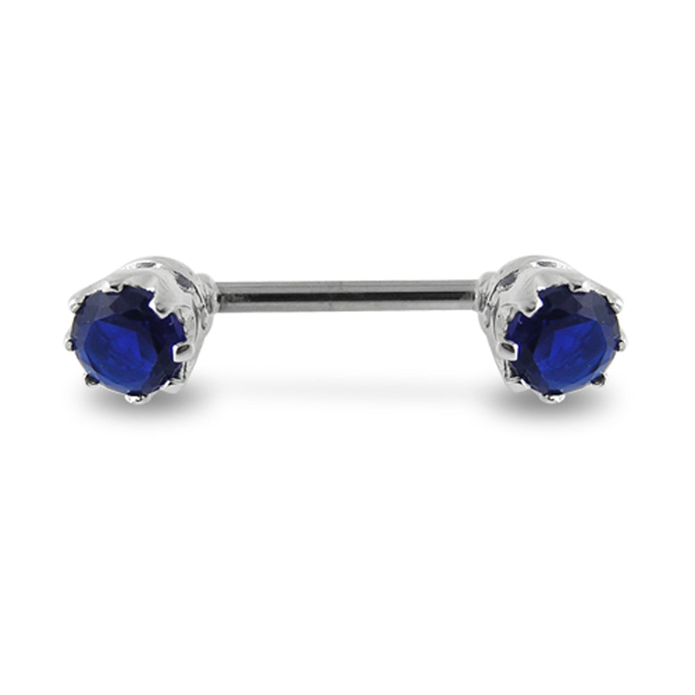 Prong Set Fancy Gem Silver Nipple Bar