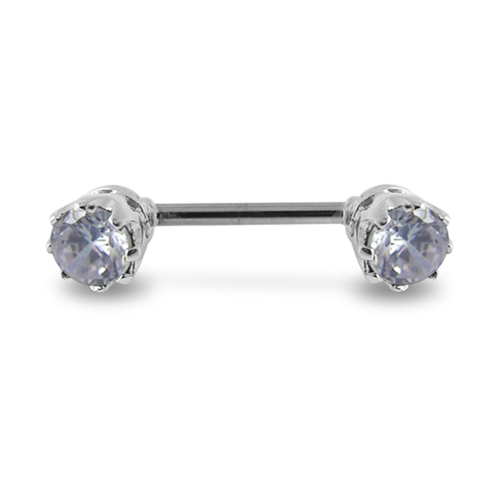 Prong Set Fancy Gem Silver Nipple Bar