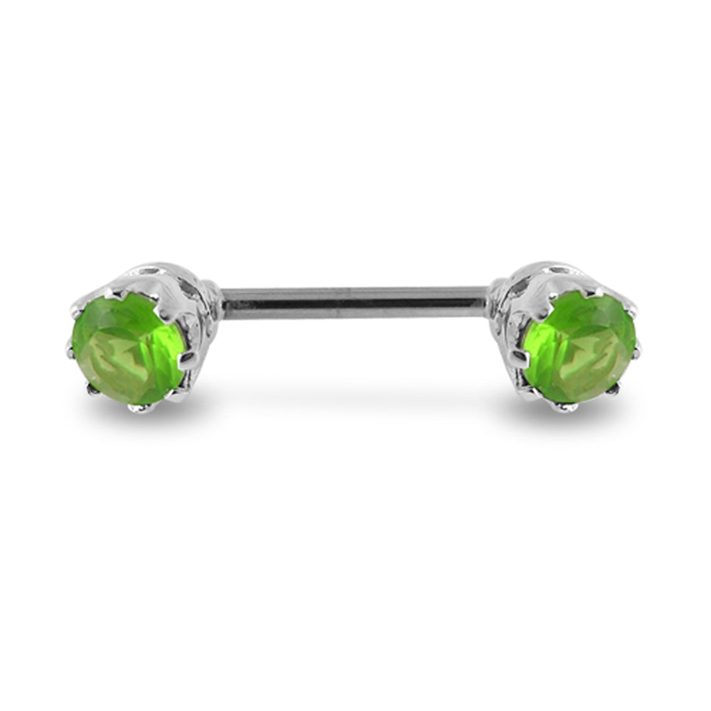 Prong Set Fancy Gem Silver Nipple Bar