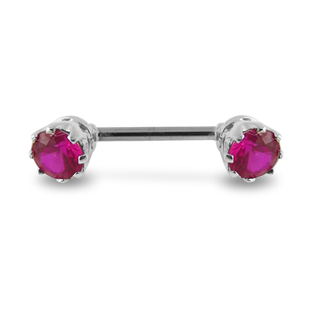 Prong Set Fancy Gem Silver Nipple Bar
