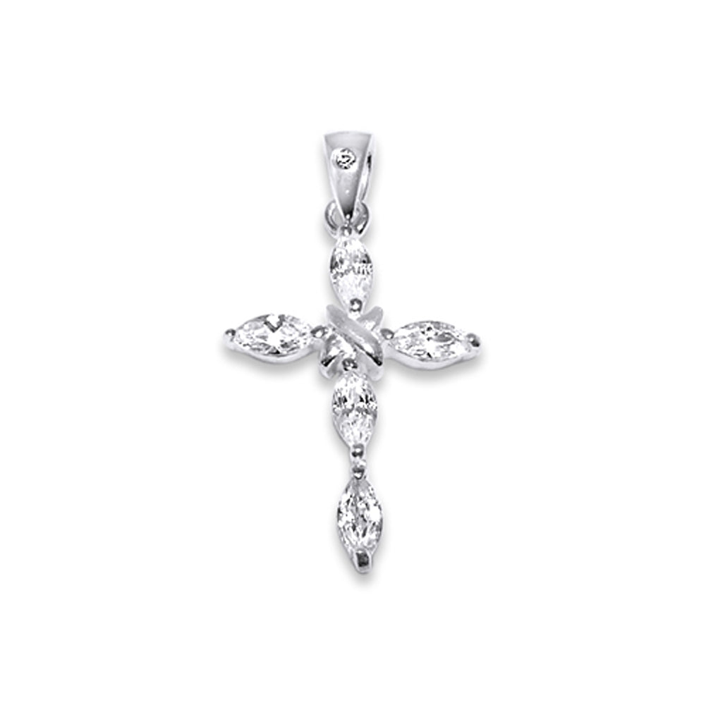Sterling Silver Jeweled Cross Pendant, Cubic Zirconia stones