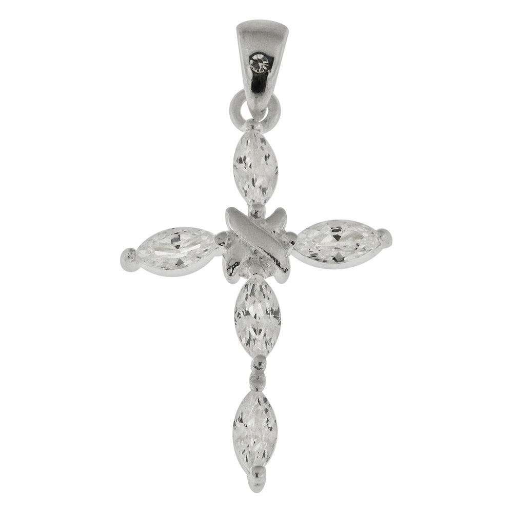 Sterling Silver Jeweled Cross Pendant, Cubic Zirconia stones