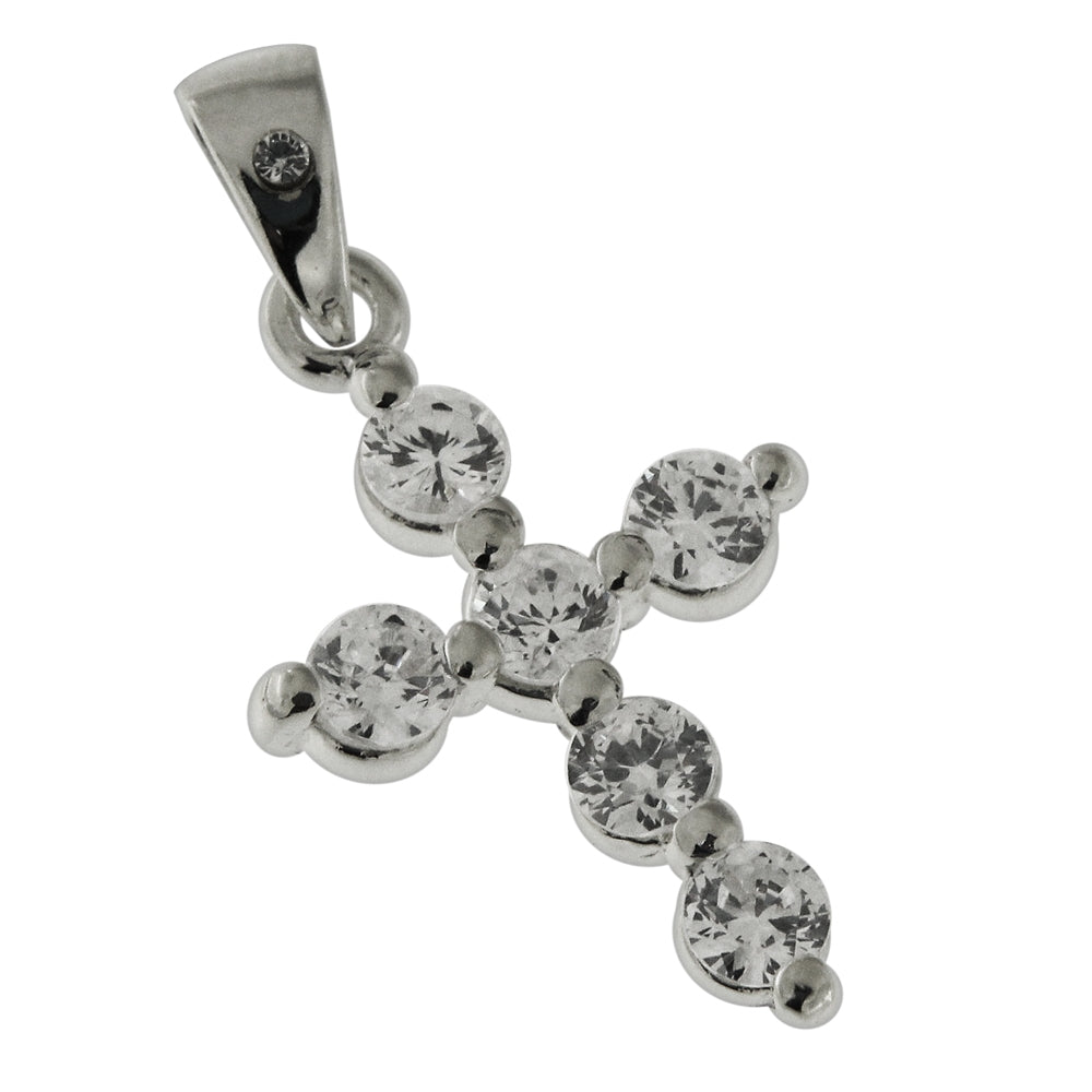 Sterling Silver Jeweled Methodist Cross Pendant Cubic Zirconia Stones