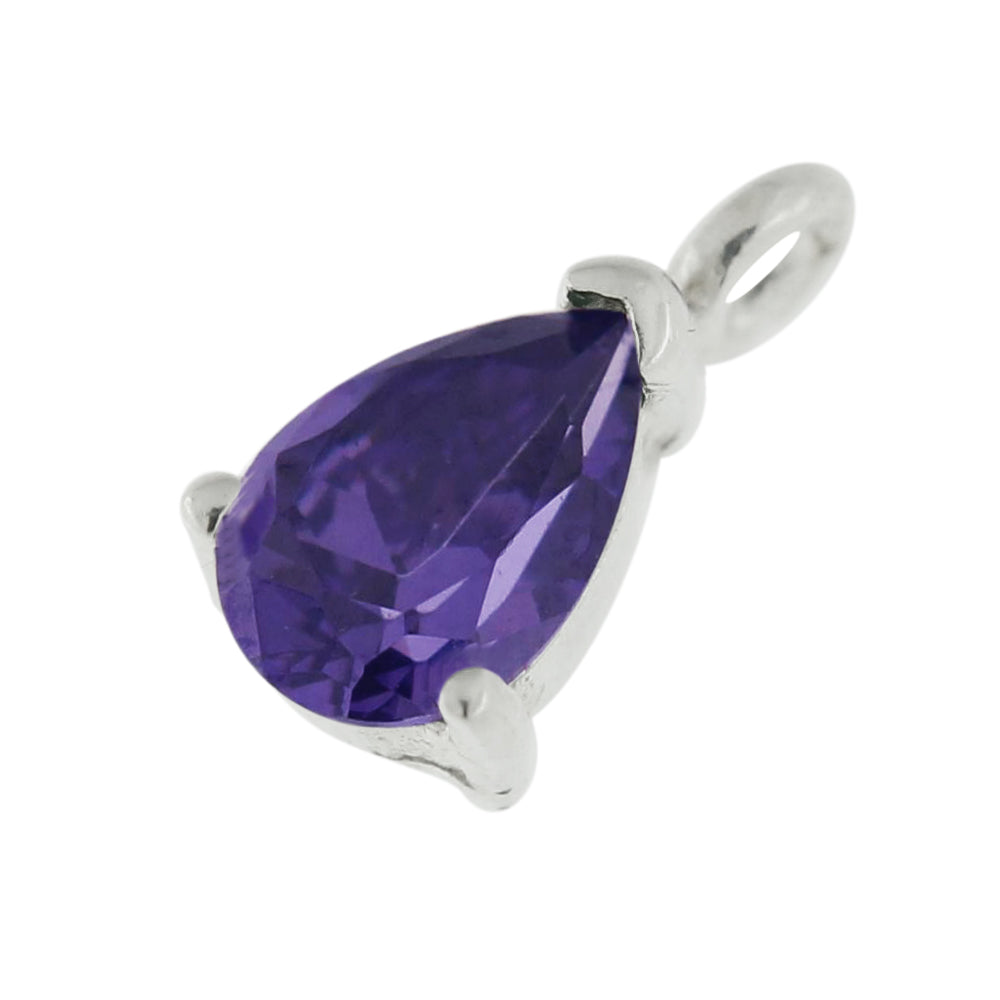 925 Sterling Silver 4mm Tear Shape Jeweled Pendant
