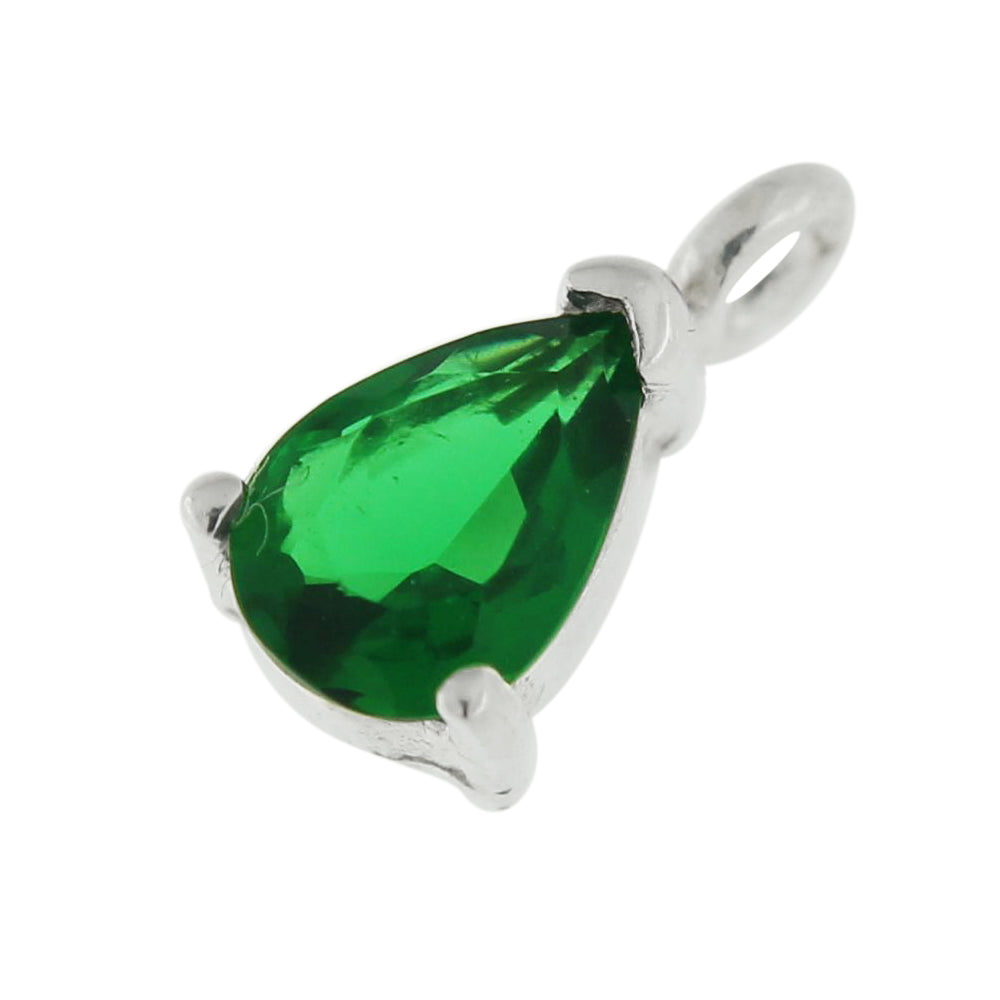 925 Sterling Silver 4mm Tear Shape Jeweled Pendant
