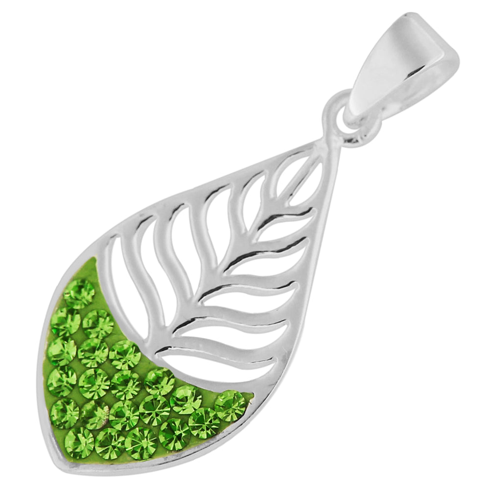 Jeweled Leaf 925 Sterling Silver Pendant