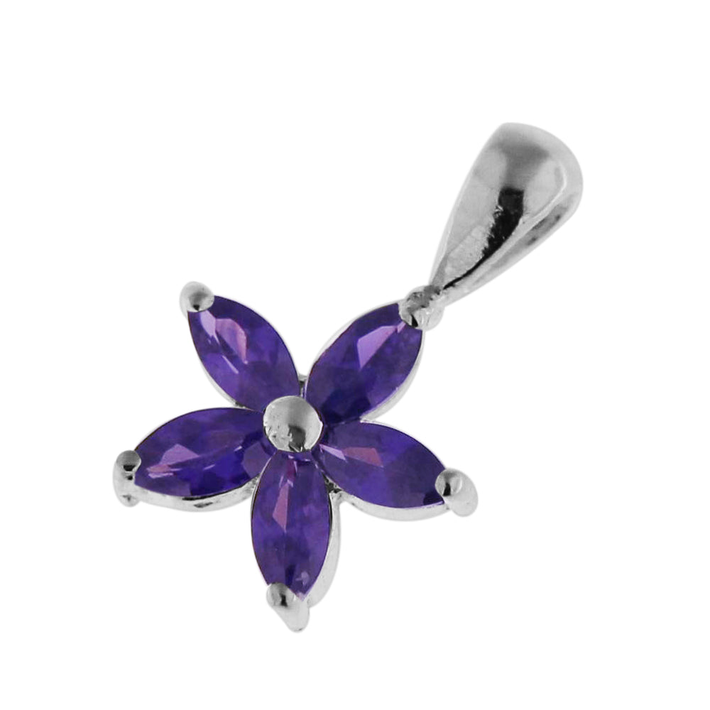 925 Sterling Silver Jeweled Flower Pendant