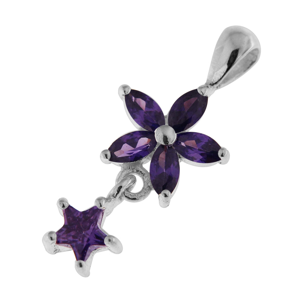 925 Sterling Silver Jeweled Flower with Star Pendant
