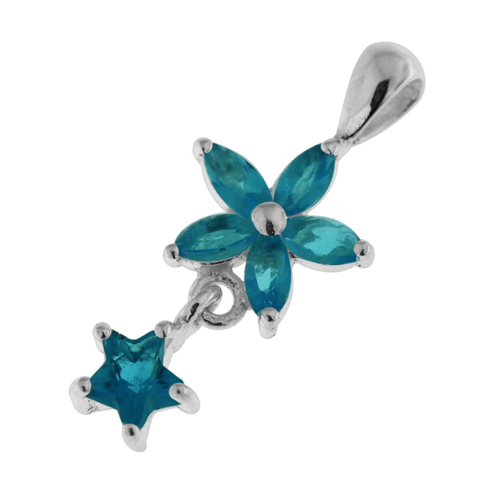 925 Sterling Silver Jeweled Flower with Star Pendant