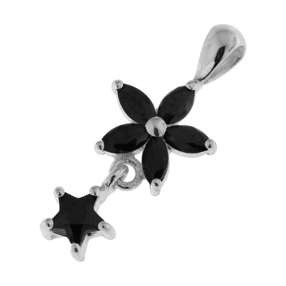 925 Sterling Silver Jeweled Flower with Star Pendant