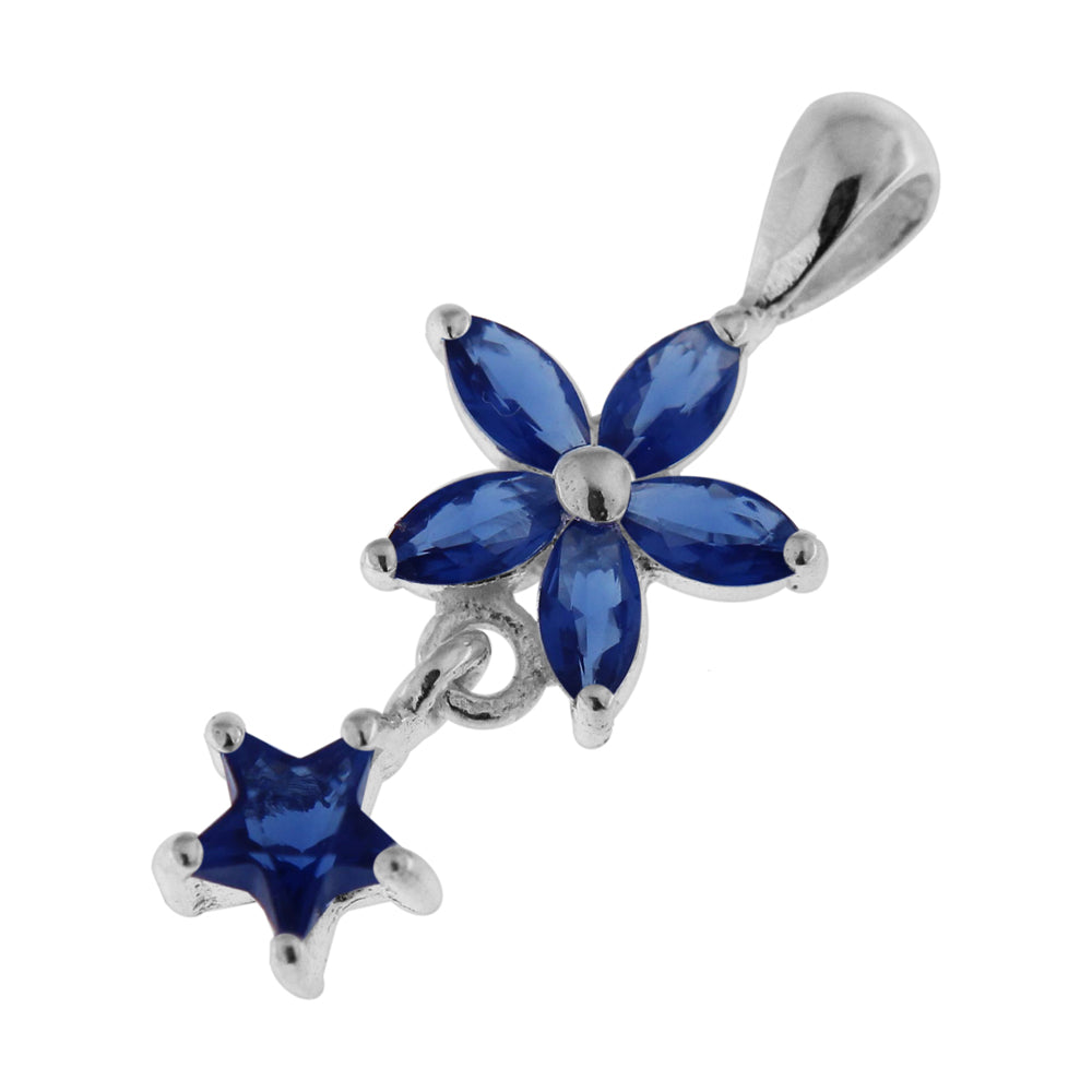 925 Sterling Silver Jeweled Flower with Star Pendant