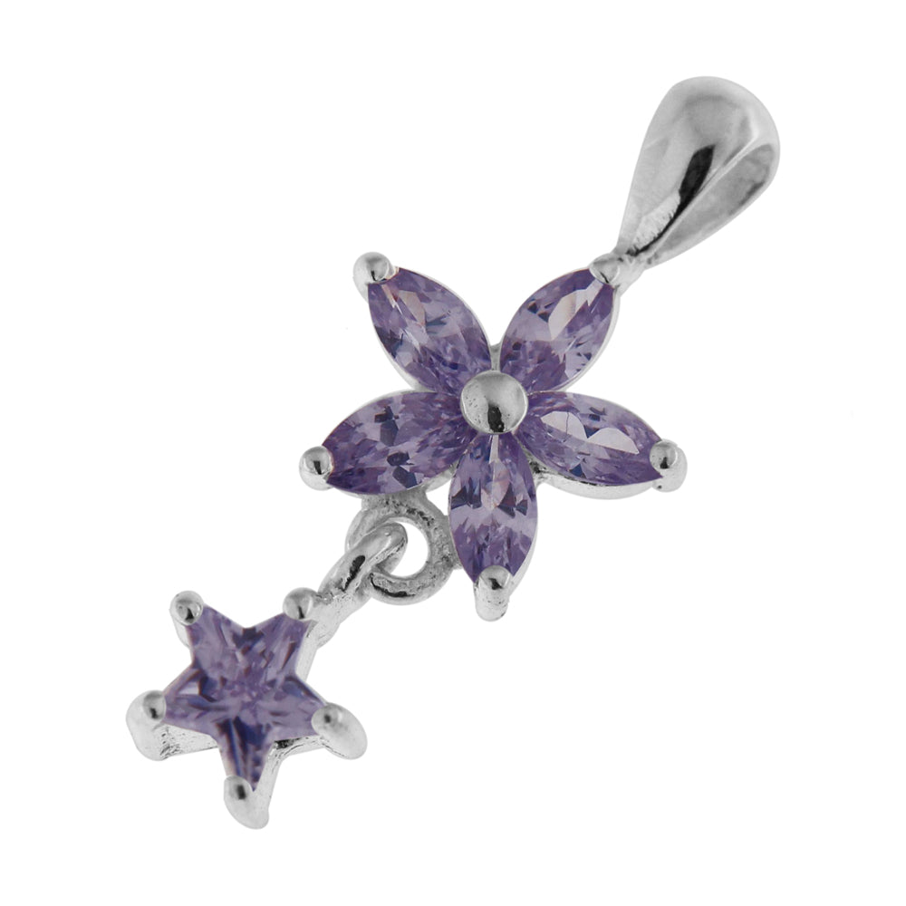 925 Sterling Silver Jeweled Flower with Star Pendant