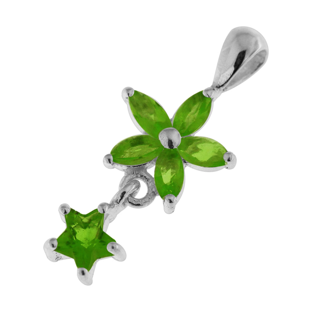 925 Sterling Silver Jeweled Flower with Star Pendant