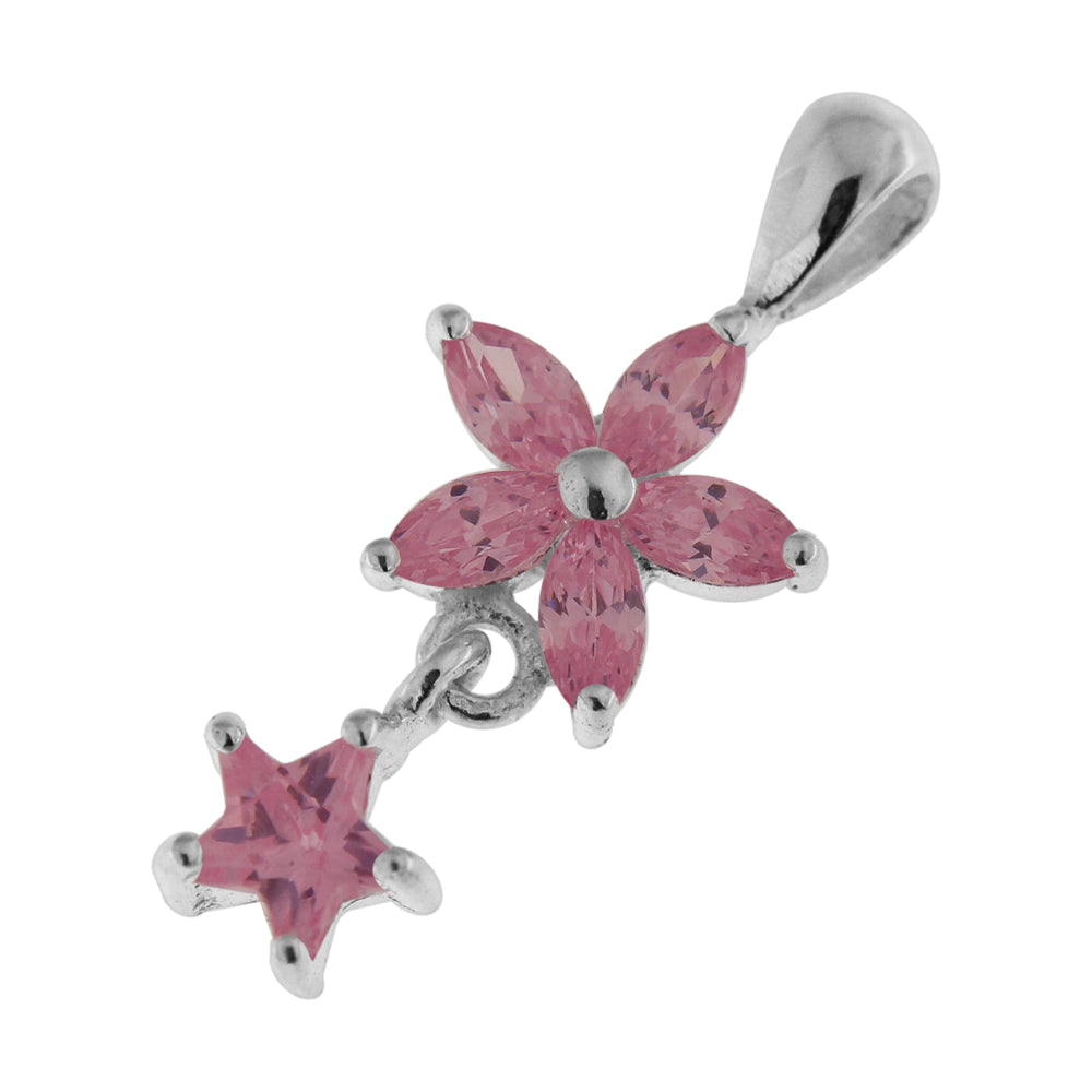925 Sterling Silver Jeweled Flower with Star Pendant