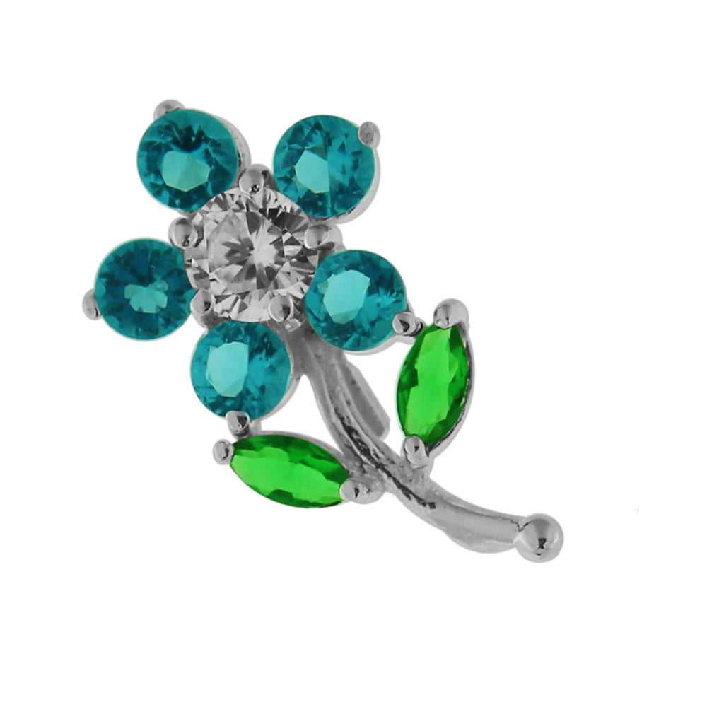 925 Sterling Silver Jeweled Flower with Leaf Pendant